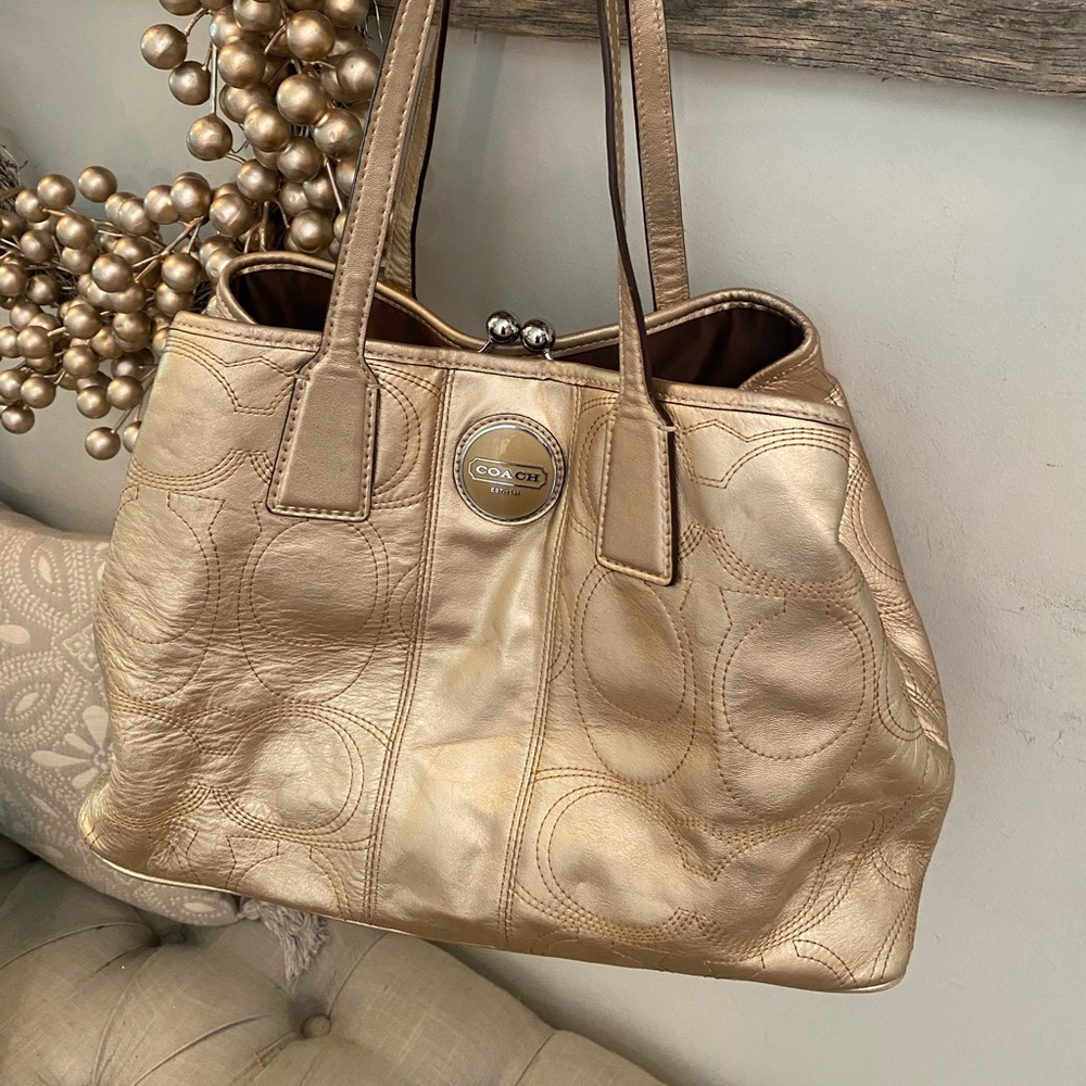 Coach Gold Metallic Signature Tote Retired